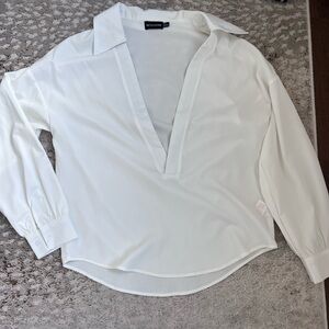 Womens V-Neck Plunge Blouse in White